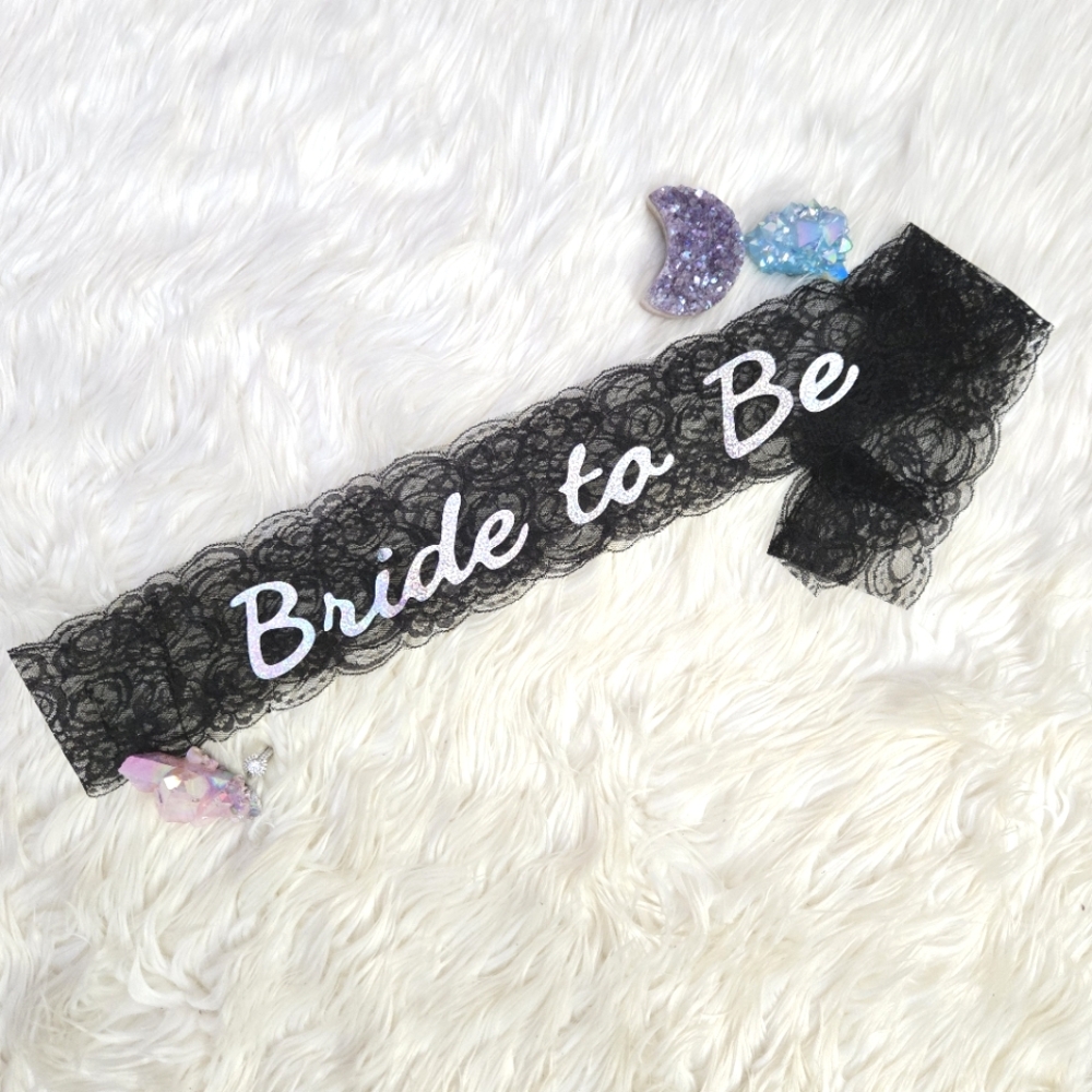 Black Lace & Holographic Gothic "Bride-To-Be" Sash